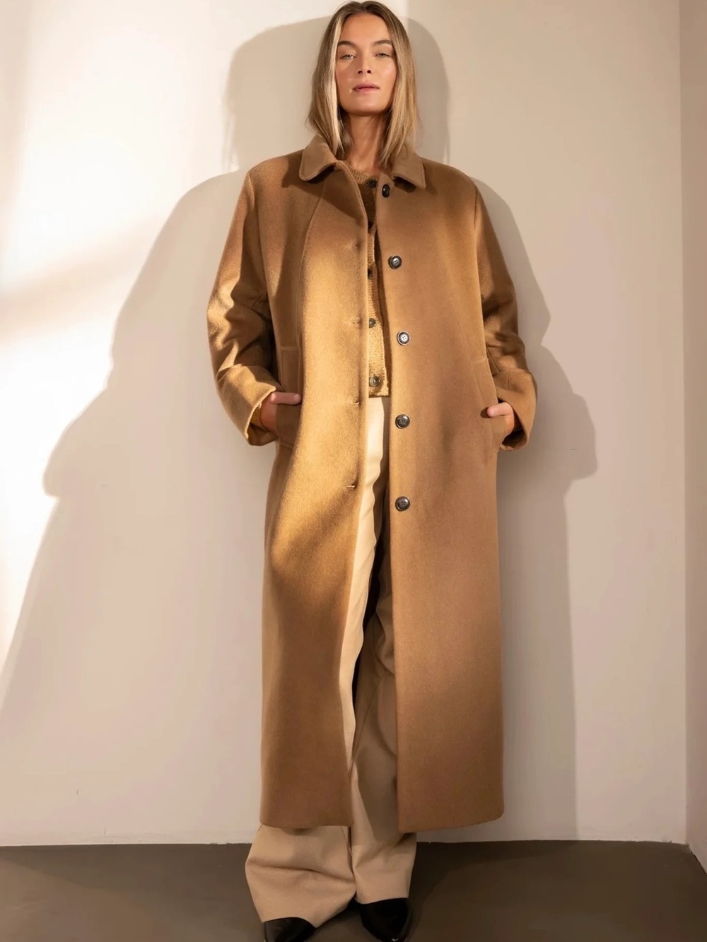 Theory Kaiter Wool & Cashmere Coat in Buckwheat / Dark Elm Size Large
